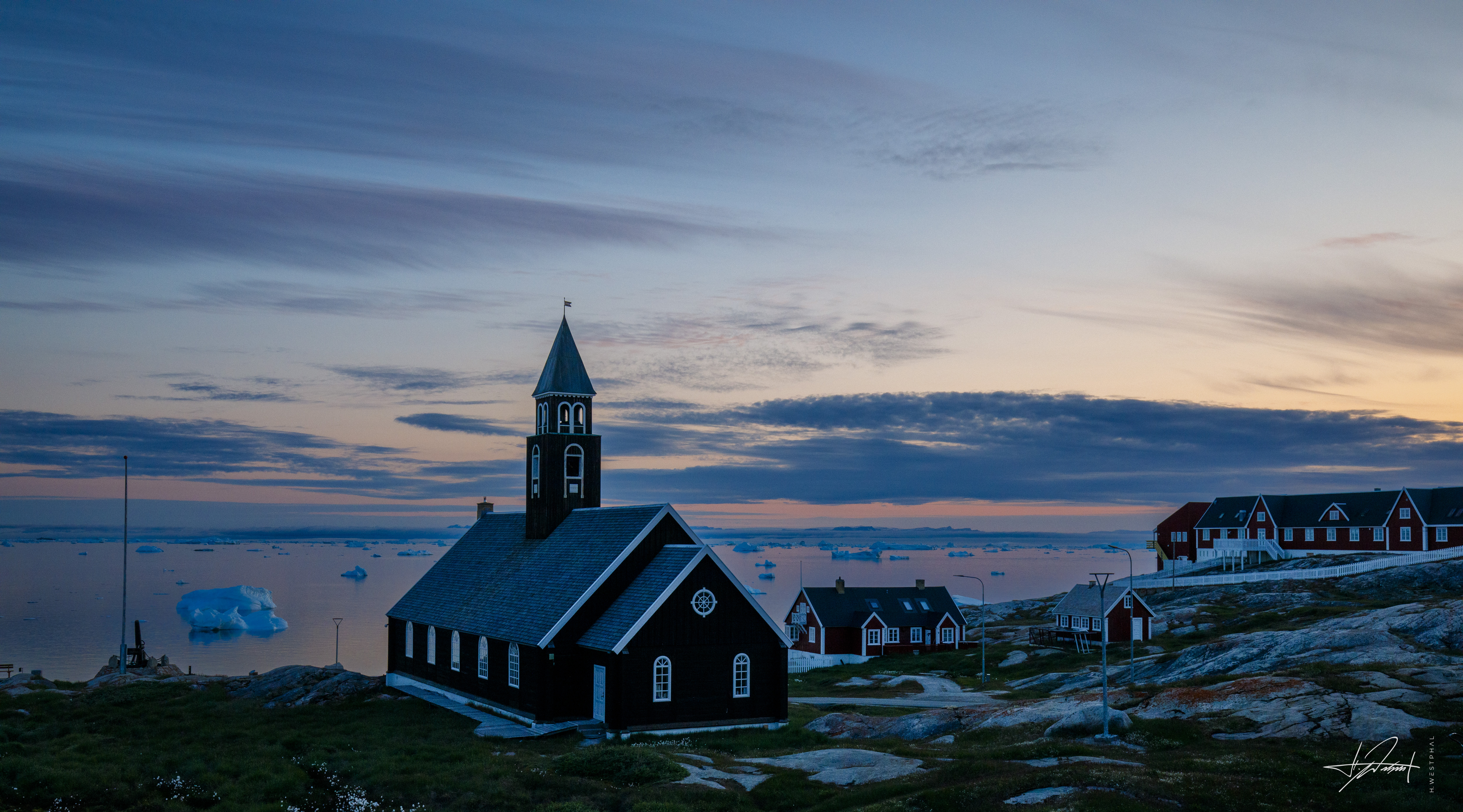 Midnight sun over Disko Bay